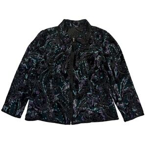 Reversible Purple Teal Black Paisley Tapestry Whimsigoth Artsy Jacket Size L